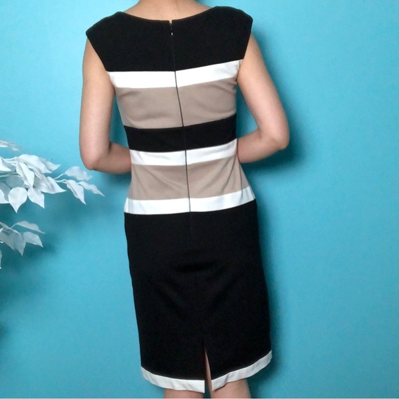 White House Black Market Sleeveless White & Tan Striped Stretch Sheath Dress - Picture 2 of 7